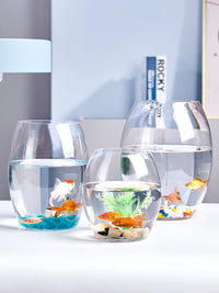 创意水族箱生态圆形玻璃金鱼缸 大号乌龟缸 迷你小型造景水培花瓶 35CM鹅蛋+彩石6件套