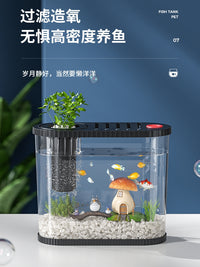 阔庭桌面鱼缸小型客厅2024新款过滤制氧一体机生态造景透明金鱼缸 【高款白绿】豪华套餐