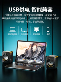 电脑音响台式家用外接放桌面有线扬声器迷你小音箱喇叭超重低音炮 黑色升级版【双振膜-双喇叭】有线链接