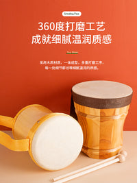 奥尔夫打击乐器儿童手提鼓羊皮手敲鼓幼儿园老师用手拍鼓木制腰鼓 棕色 6寸羊皮手提小鼓（+鼓槌）