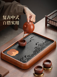 小型茶盘家用2025新款功夫茶具茶托盘中式茶台储水盘一人用茶海 【黑檀色28.5cm】圆韵茶盘600ml