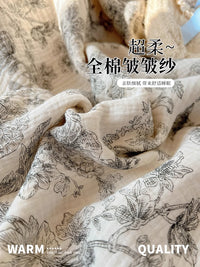 猫人全棉绉绉纱毛巾被夏季办公室午休午睡毛毯空调小毯子沙发盖毯