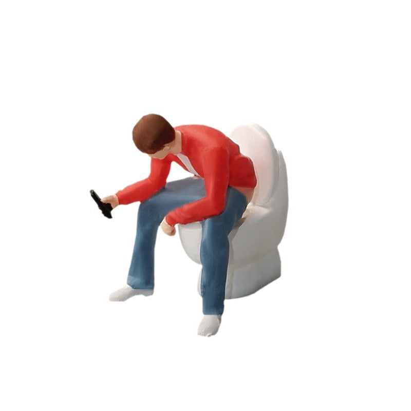 1:64 Scale Resin Miniature Toilet with Squatting Figure for Micro Scene