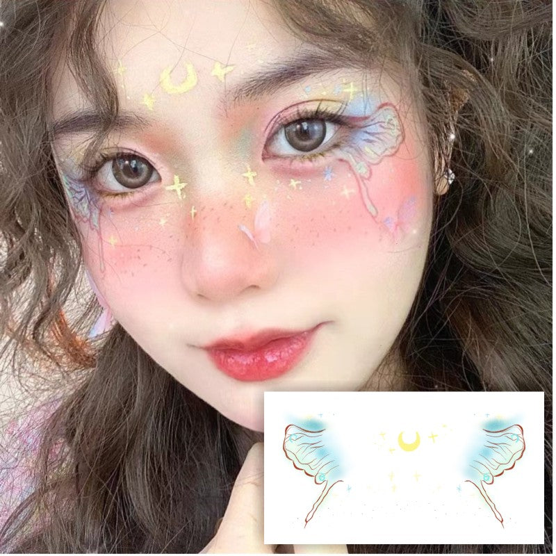 仿妆脸贴纹身贴眼尾蝴蝶眼妆月神暗黑圣诞节女妆容万圣节持久酒吧 精灵耳朵