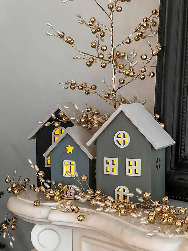 圣诞节装饰发光木屋摆件木头房子商场橱窗场景圣诞树拍摄道具ins SDLW/018-大号灰色木屋