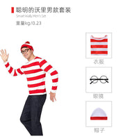 沃里成人儿童圣诞节服装cos英国动漫聪明的沃里条纹圣诞服套装 L 沃里男款