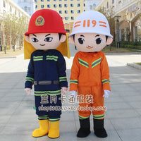 卡通蓝帽消防员玩偶衣服成人发传单火焰蓝人偶服装灭火器道具头套 均码 火苗