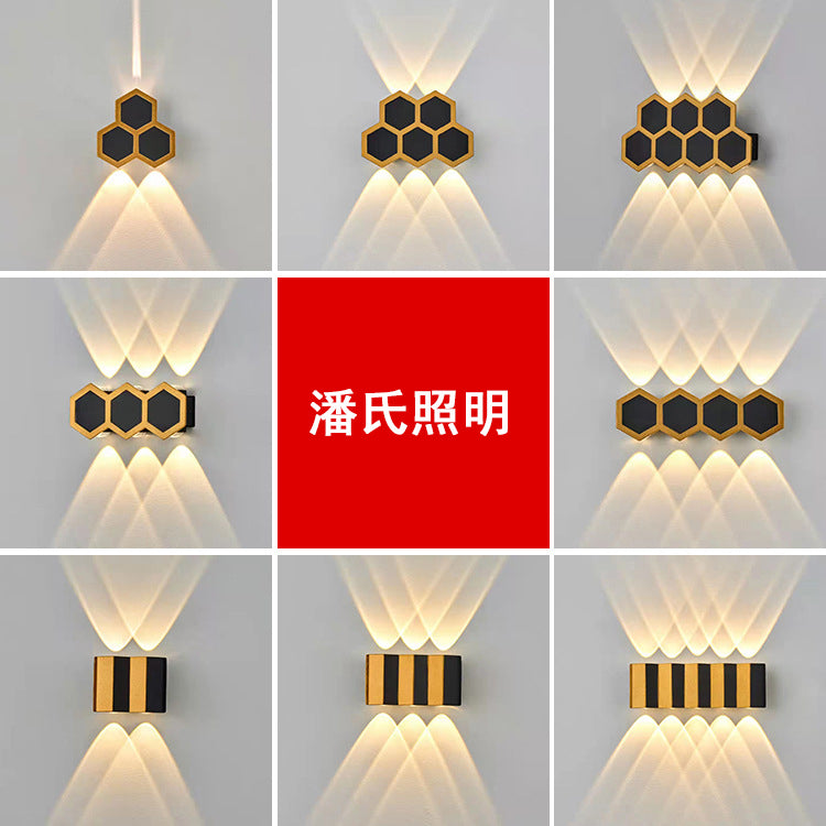 洗墙灯户外壁灯防水蜂巢金边多光束LOGO背景灯庭院外墙灯室外阳台 YX-306黑+金/6W（暖光-白光-中性光）3选1