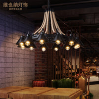 美式乡村麻绳吊灯复古工业风创意个性民宿餐厅饭店包厢火锅店灯具 8117-D6头配原装爱迪生LED灯泡
