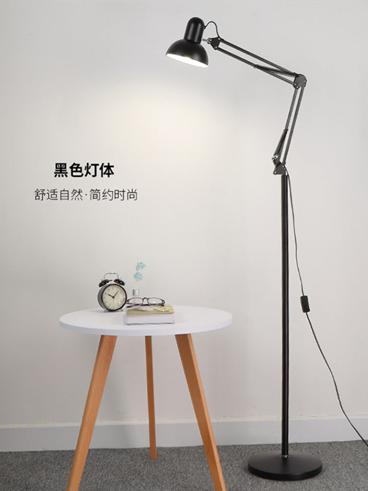 长臂折叠护眼落地灯简约钓鱼创意北欧客厅卧室书房麻将美容纹绣灯 黑色+15瓦遥控款-可同时调光调色