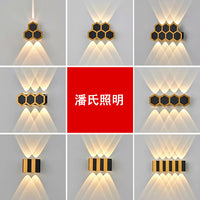 洗墙灯户外壁灯防水蜂巢金边多光束LOGO背景灯庭院外墙灯室外阳台 YX-306黑+金/6W（暖光-白光-中性光）3选1