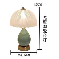 现代网红卧室夜灯北欧温馨浪漫书房陶瓷台灯护眼床头装饰调光台灯 国内扁插 龙蛋陶瓷台灯三色灯光