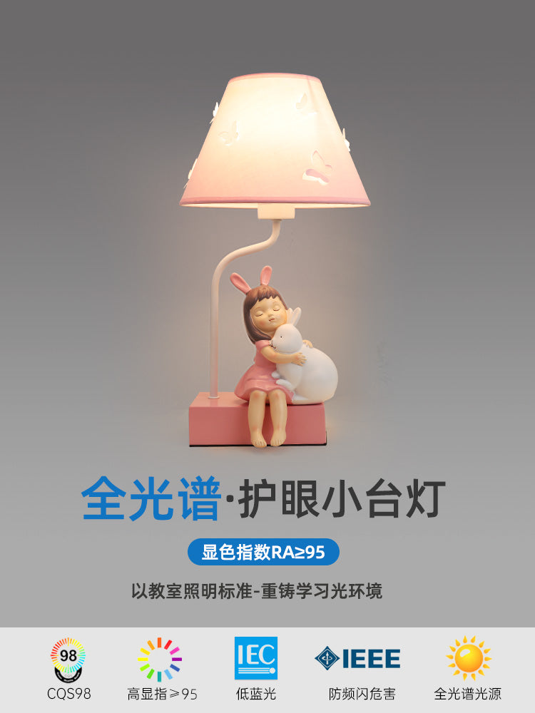 儿童房床头台灯男孩女孩公主北欧简约卡通创意节能护眼卧室装饰灯 按钮开关 绿色+三色