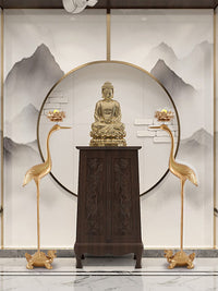 中式仙鹤佛堂摆件龟鹤延年落地灯大型寺庙插电长明灯佛前莲花灯具 1.8米红古铜色龟鹤+荷花灯罩