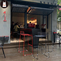 北欧风酒吧铁艺创意前台咖啡厅吧台椅户外奶茶店可叠放餐椅高脚凳