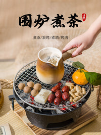烧烤炉户外烧烤架碳炭炉围炉煮茶烤火炉套装家用室内器具全套 小号16cm单炉+烤网+木底座