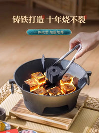 烧烤炉户外烧烤架碳炭炉围炉煮茶烤火炉套装家用室内器具全套 小号16cm单炉+烤网+木底座