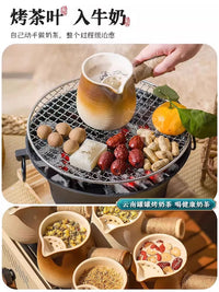 烧烤炉户外烧烤架碳炭炉围炉煮茶烤火炉套装家用室内器具全套 小号16cm单炉+烤网+木底座