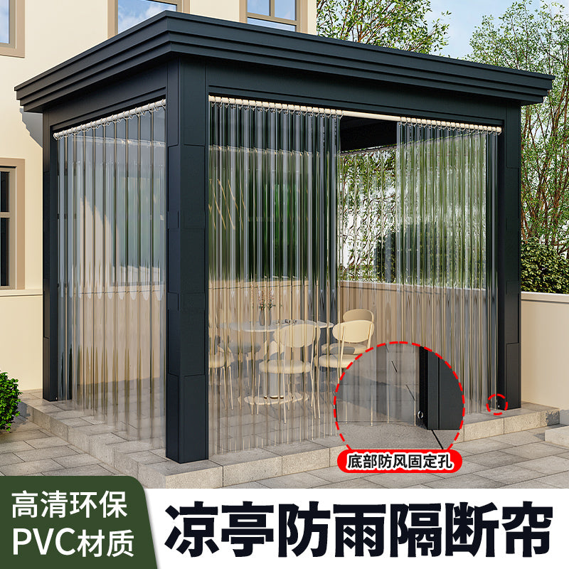 庭院凉亭挡风防雨隔断帘PVC透明塑料软帘户外防尘遮挡门帘免打孔 PVC高透【送杆子+铁环】左右底角打小孔 【适合120-180cm门宽】帘宽[100X2片]x高220cm