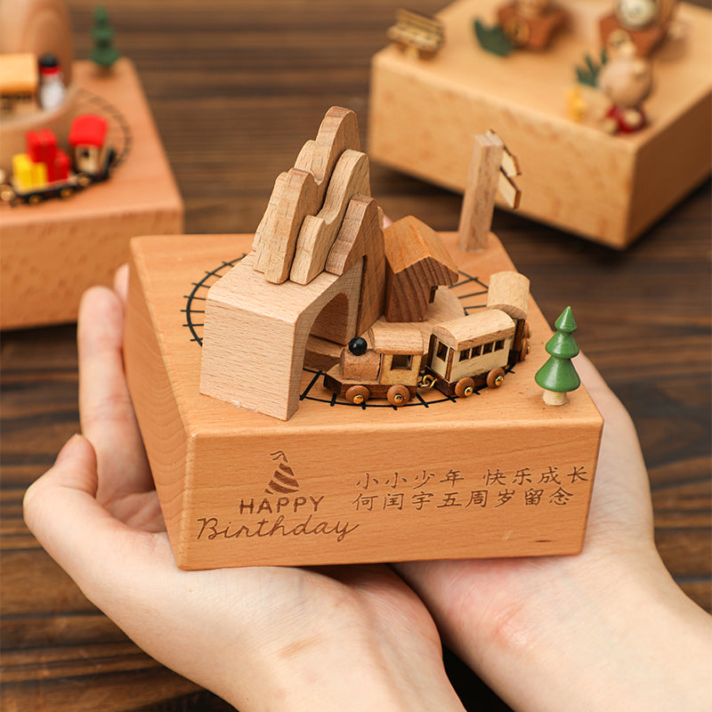 木质音乐盒发条八音盒旋转摩天轮生日毕业礼物送女童闺蜜儿童男孩 【发条款】摩天轮/天空之城支持刻字刻图