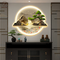 新中式玄关装饰画入户正对门山水画带灯走廊过道挂画迎客松壁画 O-迎客松 无框艺术【单层UV精雕+高清晶瓷工艺+镜面防滑】 高100cm【适合1.3-1.5m墙宽】 LED灯画【遥控款+插电款+可自行改接线款】