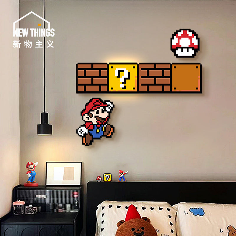 马里奥客厅装饰画壁画沙发电视背景墙挂画带灯儿童房卧室床头挂画
