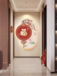 入户走廊挂画新款福字灯画新中式玄关装饰画高级感过道尽头墙壁画 鸿运当头 60*80 【智能led灯电池款式+声控+遥控】水晶画面灯画