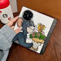 适用华为x5壳新款皮套matex3猫和老鼠折叠屏时尚可爱皮质保护套翻盖mateX5典藏版原创卡通X3女高级感商务X6