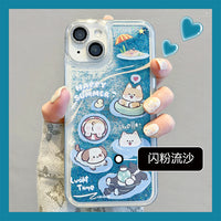 适用iPhone15promax手机壳苹果14夏日小清新泳池猫咪狗狗13卡通创意12可爱新款女11流沙保护套14pro早春13pro