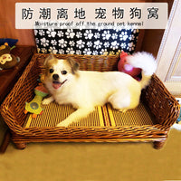 柳编狗窝狗筐离地狗床猫窝夏季凉席垫金毛泰迪大中小型犬四季通用