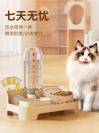 猫咪自动饮水器喂食一体小狗双碗宠物陶瓷喂食器斜口保护颈椎食盆