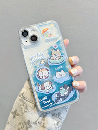 适用iPhone15promax手机壳苹果14夏日小清新泳池猫咪狗狗13卡通创意12可爱新款女11流沙保护套14pro早春13pro