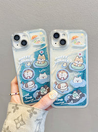 适用iPhone15promax手机壳苹果14夏日小清新泳池猫咪狗狗13卡通创意12可爱新款女11流沙保护套14pro早春13pro