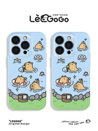适用于iPhone16Promax夏天游泳水豚mate60华为pura70菲林手机壳软壳vivox100苹果15小米14卡皮巴拉oppo情侣12