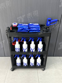 汽车美容工具车修理厂洗车贴膜店多功能平推车清洁移动置物手推车 三层加厚款工具车+2个热风枪挂钩