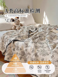 猫人全棉绉绉纱毛巾被夏季办公室午休午睡毛毯空调小毯子沙发盖毯