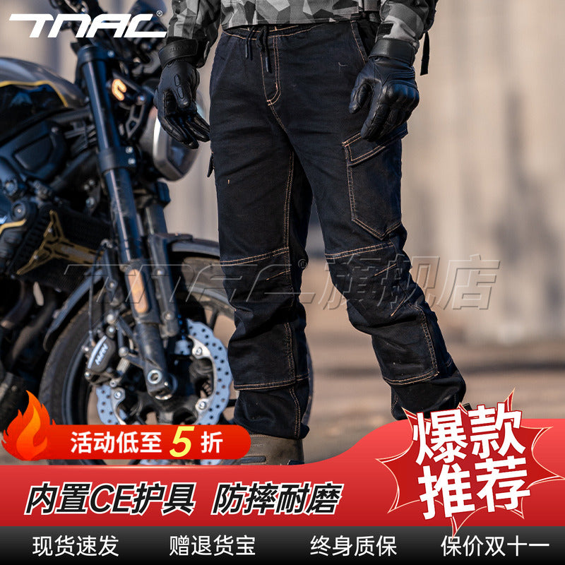 TNAC拓驰摩托车冬季骑行裤工装裤机车防摔保暖修身牛仔裤防风四季
