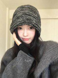 秋冬女100羊毛韩系百搭褶皱堆堆帽男女卷檐包头冷帽子无檐针织帽