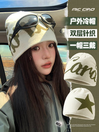 登山冷帽女款大头围针织帽子显脸小川西旅游户外徒步毛线堆堆帽潮