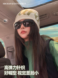登山冷帽女款大头围针织帽子显脸小川西旅游户外徒步毛线堆堆帽潮