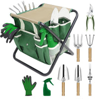 10-Piece Garden Tool Set with Folding Stool