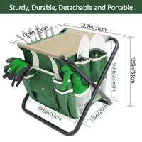 10-Piece Garden Tool Set with Folding Stool