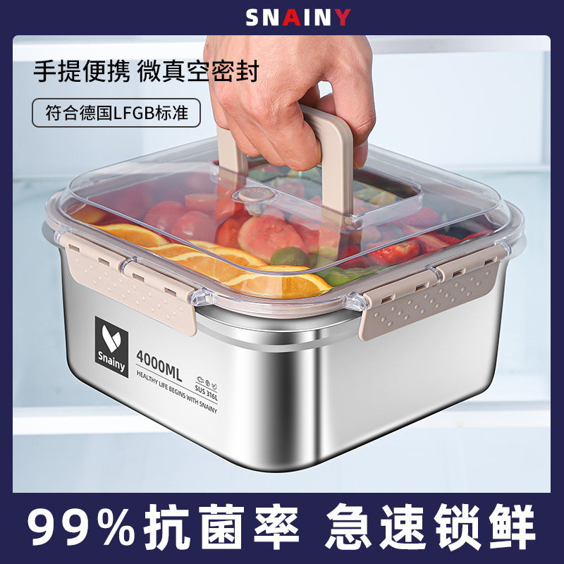 手提食品级便携饭盒316不锈钢保鲜盒密封带盖户外露营野餐便当盒