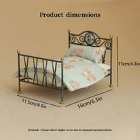 Vintage Metal Bed for BJD Dolls, 1/12 Scale, Miniature Dollhouse Furniture