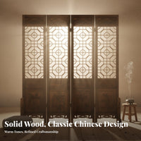 Chinese Design Wooden Screen Foldable Carved Wood Screen Movable Solid Wood Folding Partition for Homeowners, Restaurant Owners, Entrance Bedroom