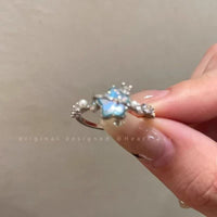 冰川蓝星星月亮开口戒指女轻奢小众高级感食指戒情侣闺蜜精致指环