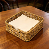Imitation Rattan Tissue Holder Nordic Style Desktop Organizer Basket Multifunctional Woven Napkin Basket for Office Desk, Washroom, Picnic