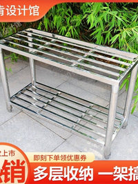 超强承重不锈钢置物架花架子小推车带轮移动鱼缸架底座庭院盆景架 80cm高 承重900斤 万向轮款长60-宽40