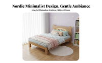 Childrens Wood Bed Built-in Lighting Solid Wood Bed Frame No Box Spring Needed Bedroom Furniture for Guests, Adults, Guest Room, Apartment