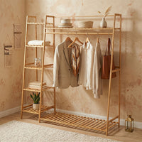 Mobile Bamboo Coat Rack with Wheels for Bedroom or Cloakroom